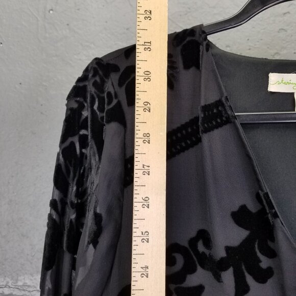 STARING AT STARS Mini Dress Sm Black Velvet Burnout Floral Sheer Net Lined Roses - Picture 11 of 13